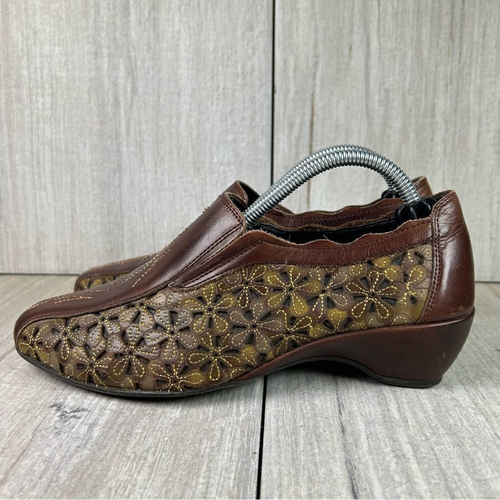 Pikolinos Romana Brown Leather Slip On Heeled Loafer Shoe Womens Size 6 Eur 36